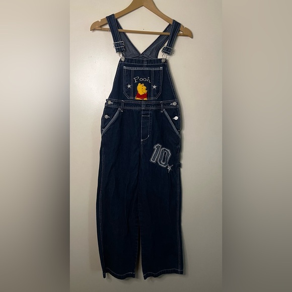 RARE Disney Winnie The Pooh Denim Overalls Size Kids 10 - Picture 1 of 10